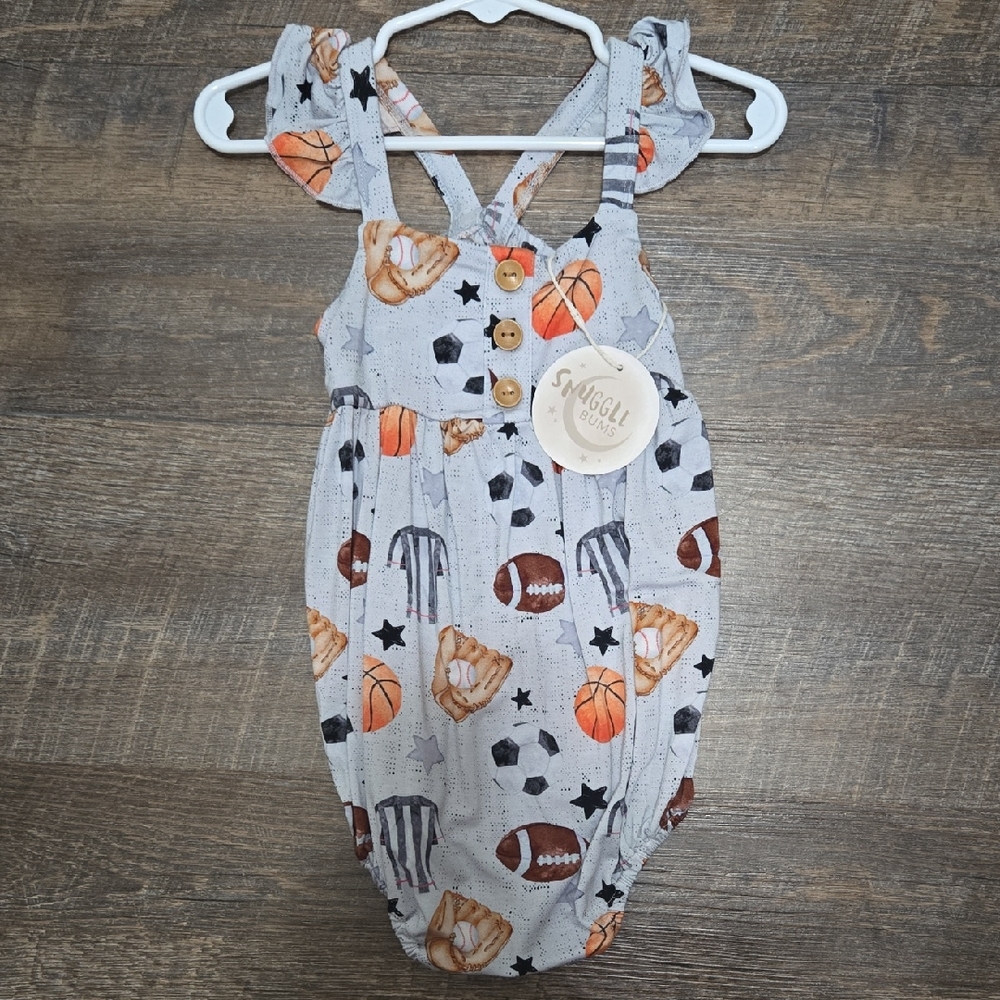 18-24 Month Bamboo Snuggle Bums Sports Print Baby Romper - Grey with Orange